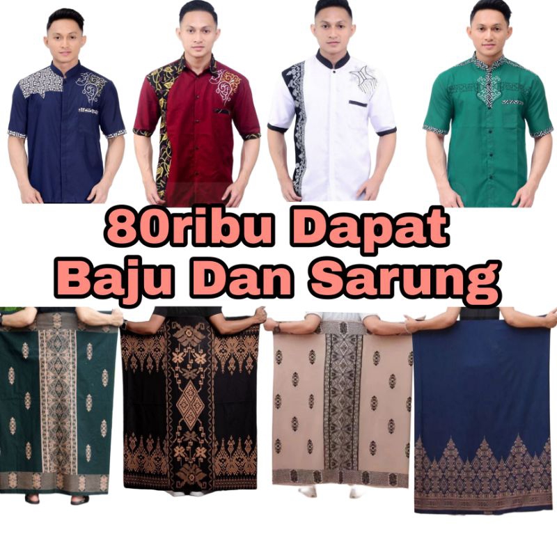 SET  SARUNG BATIK DAN SETELAN KEMEJA LENGAN jumbo M L XL XXL Setelan celana sarungsetelan celanasaru