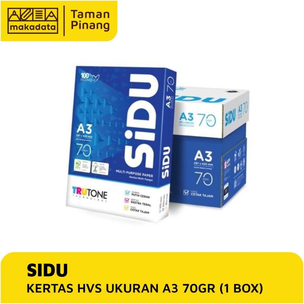 

KERTAS HVS / KERTAS FOTOCOPY / KERTAS PRINT SIDU A3 70 GRAM (1 BOX)