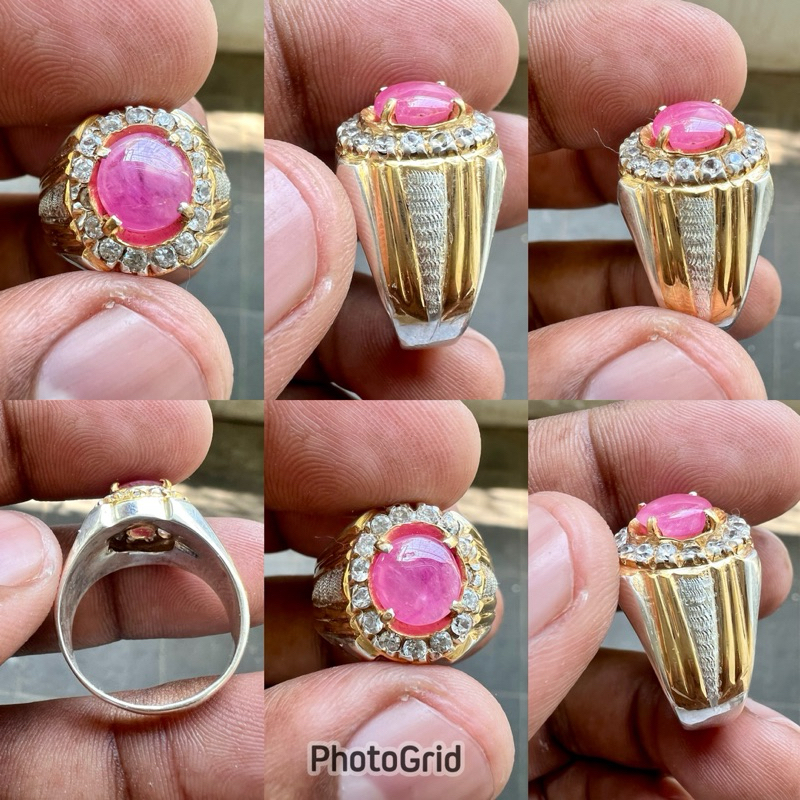 Cincin Batu Rubi star Burma Ring Perak natural Ruby star Burma Pinkish Red Ruby Burma Dim 8mm