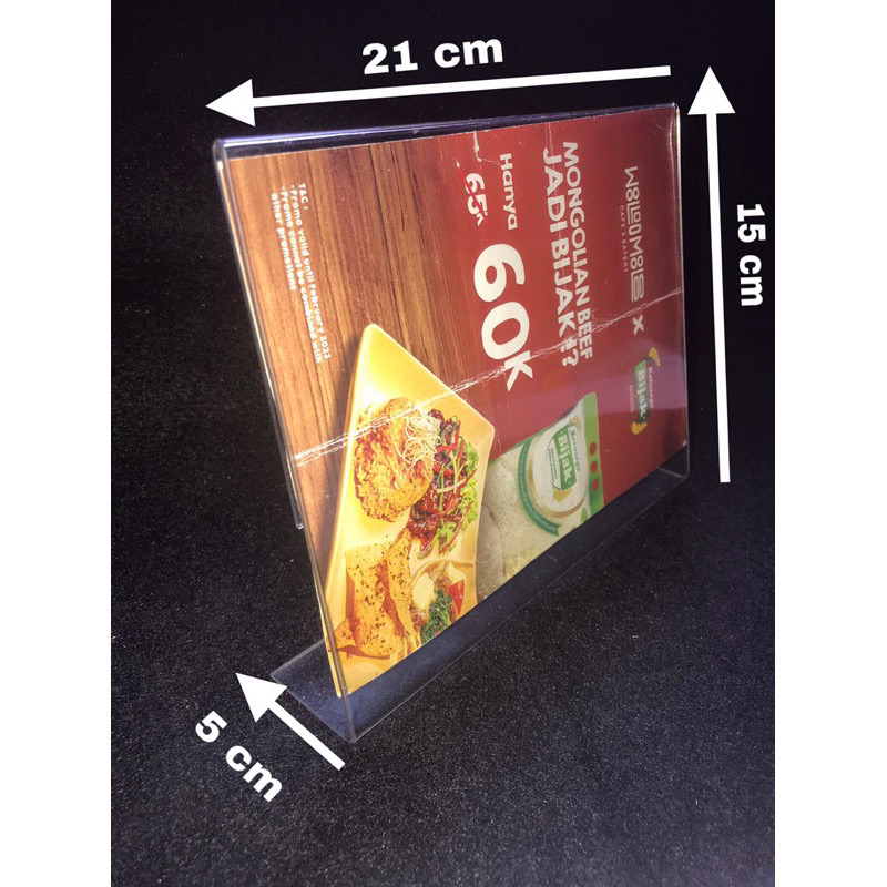 

tempat brosur/barcode/menu akrilik A5 model L landscape