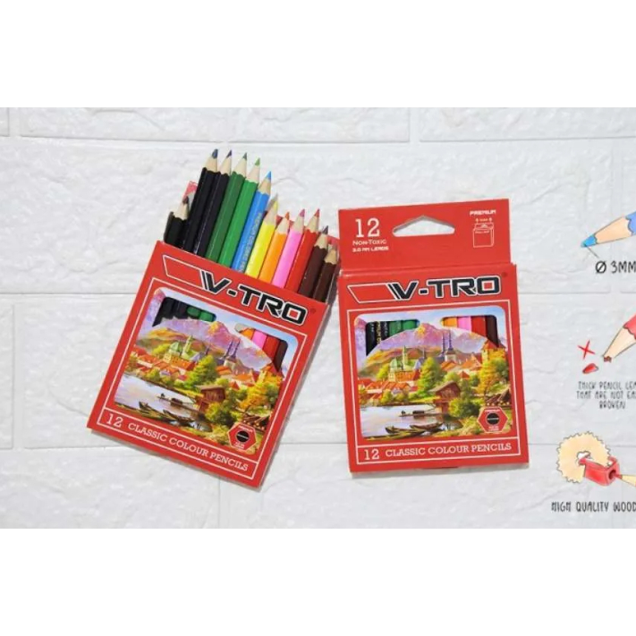 

PENSIL 12 WARNA /Pendek / COLOUR PENCILS 12 WARNA VTRO
