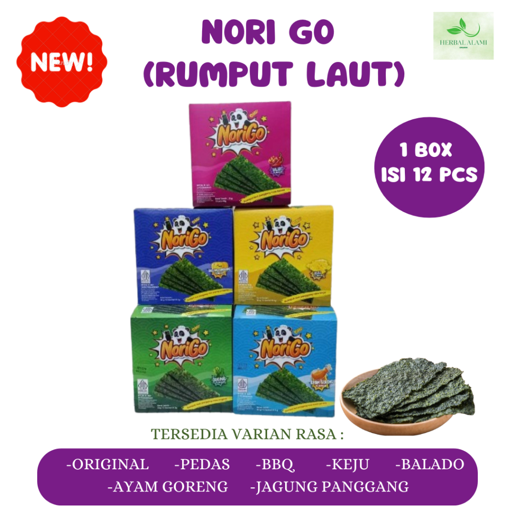 

Maknyuss1 (1 Box Isi 12 Pcs) Norigo Snack Rumput Laut Norigo Sachet Snack