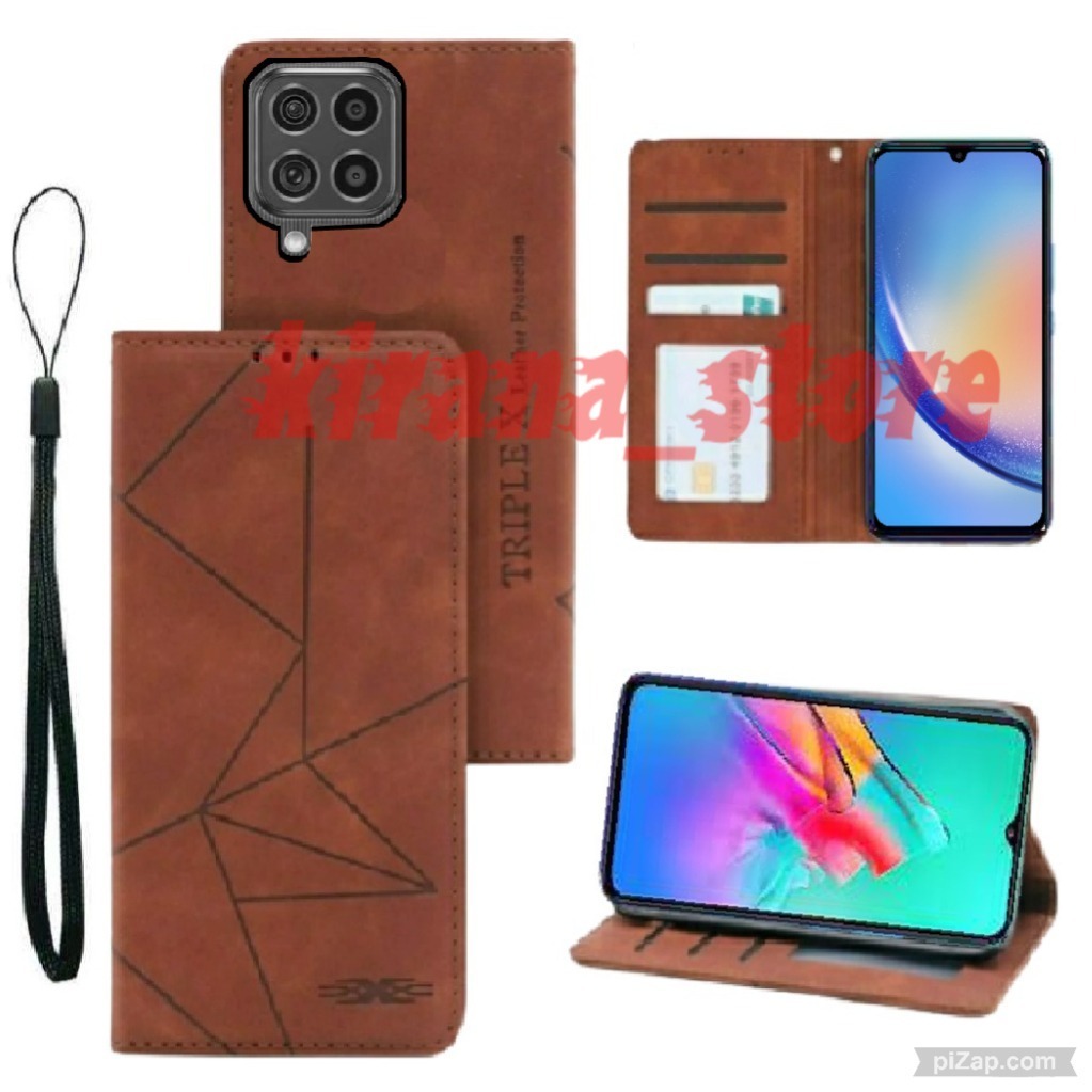 CASE DOMPET HP SAMSUNG A12 Flip Case Flip Motif Dompet Casing HP Flip Kulit Motif Garis Wallet Cover