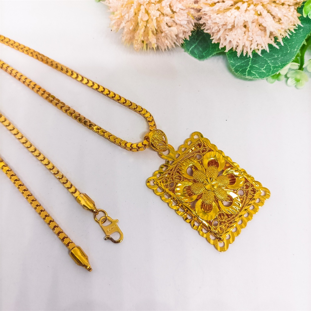 Set Kalung liontin Titanium berlapis emas 24K gold Asli Wanita Anti Karat Emas Perhiasan Aksesoris K