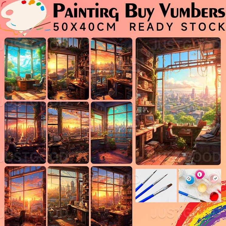 

Grosir Istimewa Painting By Numbers Kit Digital Oil Painting Canvas Lukisan 34CM HandFilled Coloring Painting Sunset Room Scene Numbers Painting Stress Relief Living Room Decoration Painting