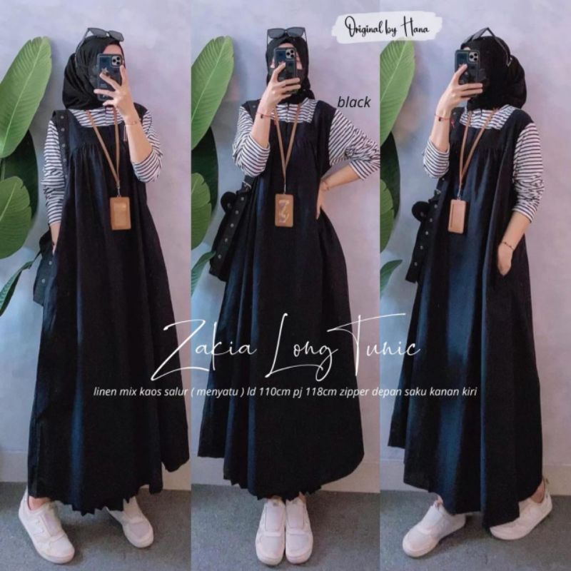 ZAKIA LONG TUNIK ORIGINAL BY HANA/LONG TUNIK MODEL OVERALL NYATU DENGAN INNER NEW