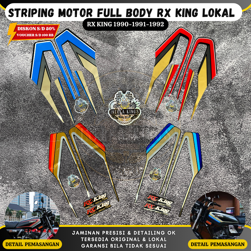 Striping Sticker Motor RX King Cobra 1990-1992 Biru Merah Set Lokal
