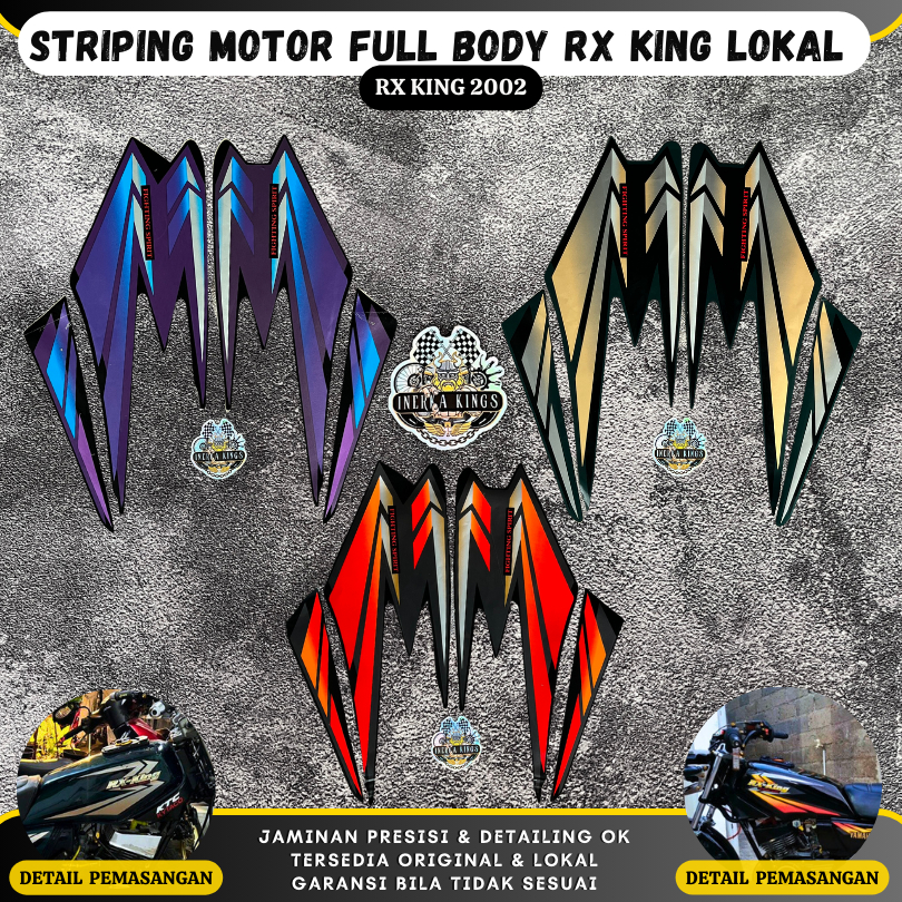Striping Sticker Motor RX King RXK NEW 2002 Hitam Hijau Gold Lokal