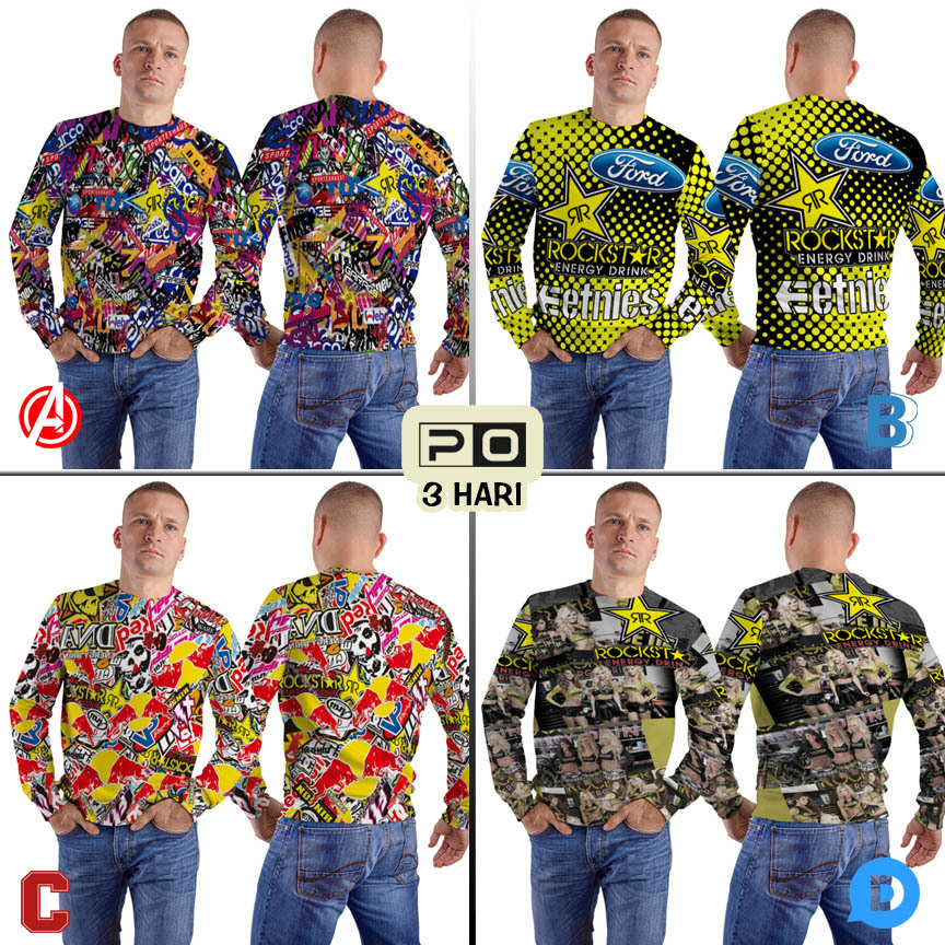 Crewneck Rockstar Energy Drink Sweater Fullprint Bahan Polyester Jersey