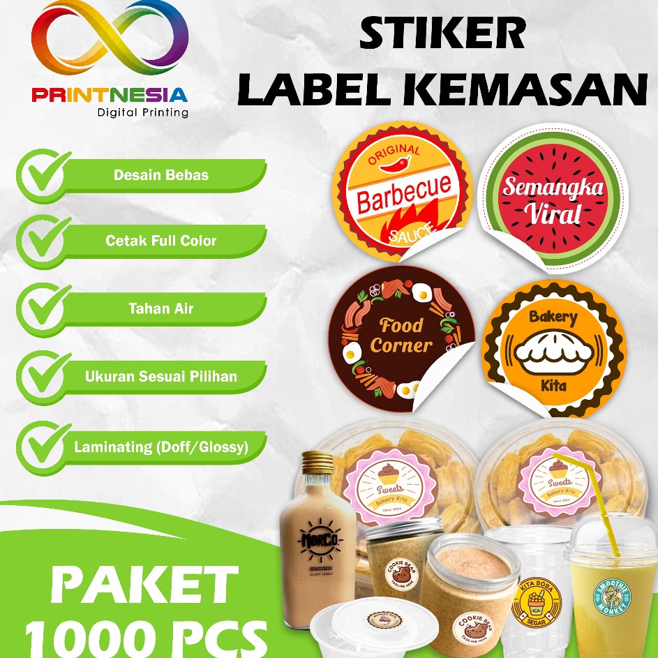 

Banyak Stock Stiker Chromo Vinyl Paket 1 PCS Plus Cutting Cetak Sticker Label Kemasan Printnesia