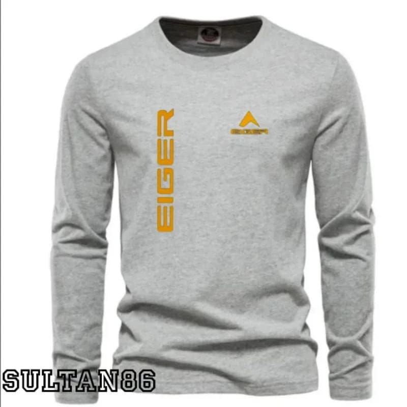 IRVAN CLOTHING Kaos Distro Lengan Panjang Eiger Kiri Kanan Text Gold Premium Baju Pria Wanita Terker