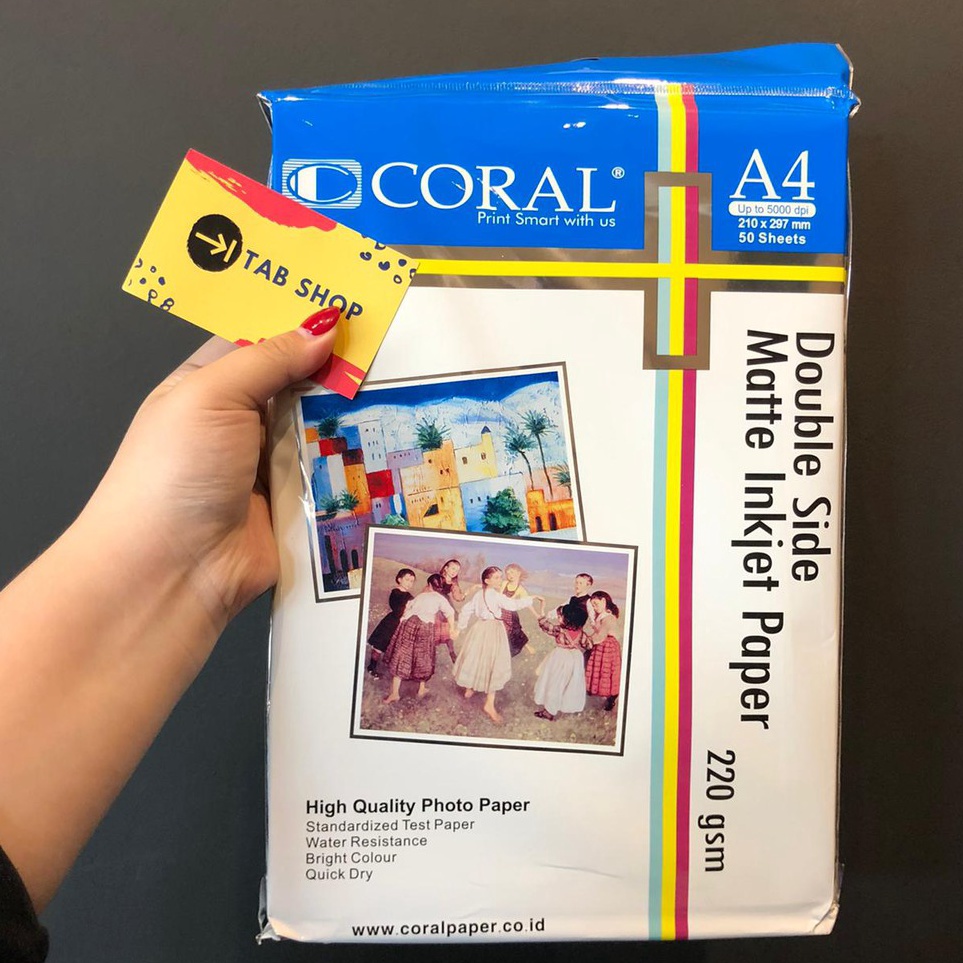 

Promo Murah TAB SHOP CORAL DOUBLE SIDE MATTE INKJET PAPER 22 GSM A4 5 LEMBAR KERTAS SERTIFIKAT DOFF 2 SISI A4 22 GSM