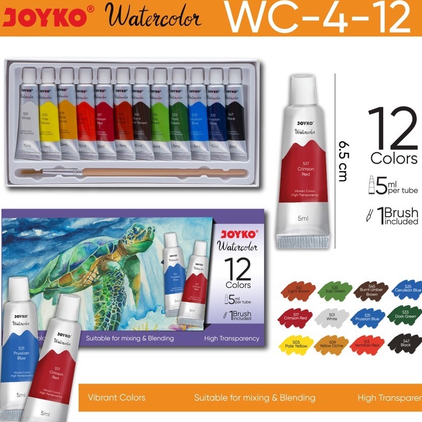 

Penjualan Spesial Water Color JOYKO 12 WarnaWatercolor Set Cat Air WC412 Free Kuas