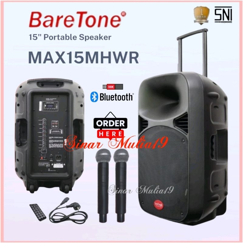 BareTone MAX15MHWR Speaker Aktif Portable 15 Inch Bluetooth