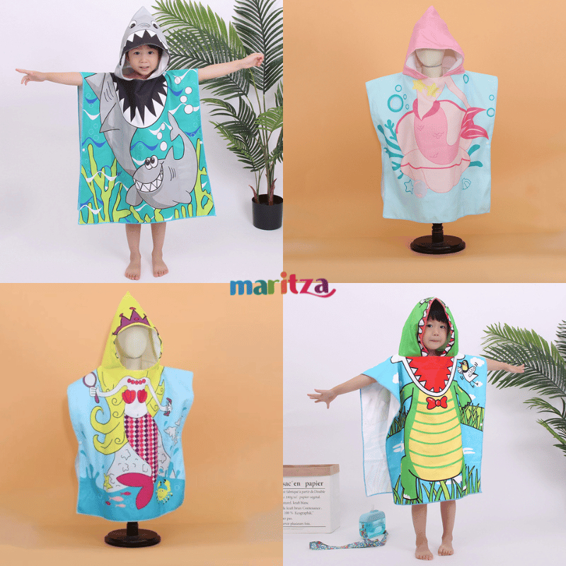 Maritza Handuk Renang Anak/Handuk Renang Ponco Karakter/ Handuk Anak/Hoodie Towel