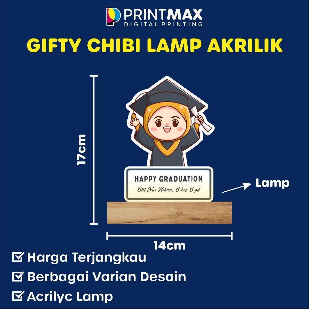 Gifty Chibi Lamp Akrilik / Hadiah Wisuda / Graduation Gift / Kado Kelulusan / Plakat Wisuda Akrilik 