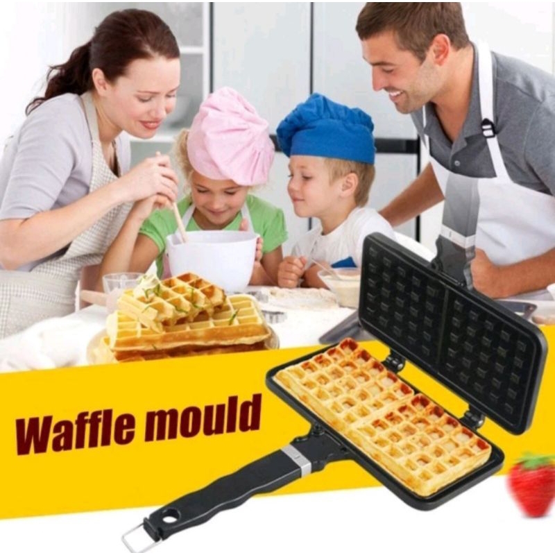 Wajan Cetakan Kue Waffle Wafel Maker Manual Pan Persegi Panjang