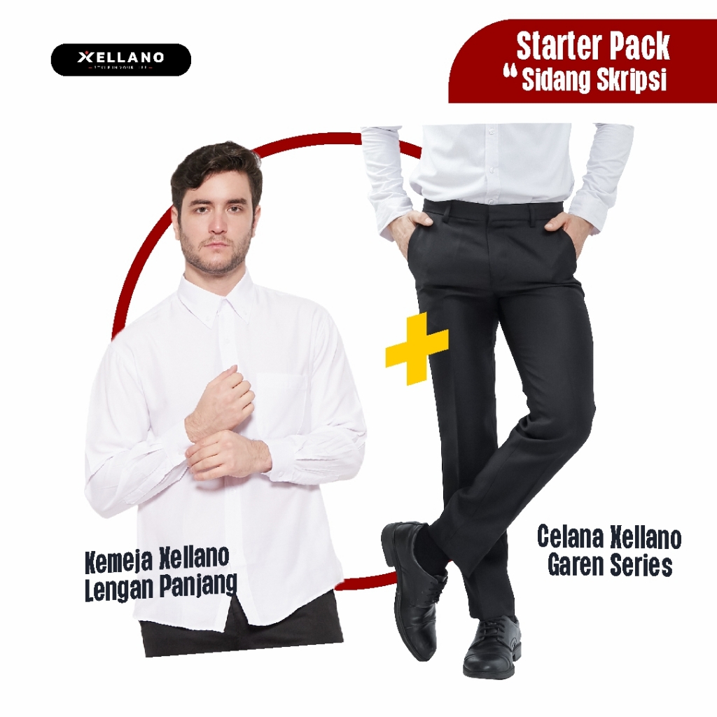 Xellano Celana Panjang Hitam Kemeja Lengan Panjang Putih Starter Pack