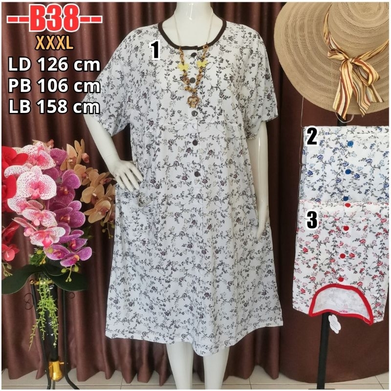 Daster Kaos Jumbo XXXL BKH / Baju Menyusui Busui 5 Kancing Depan 3XL B38