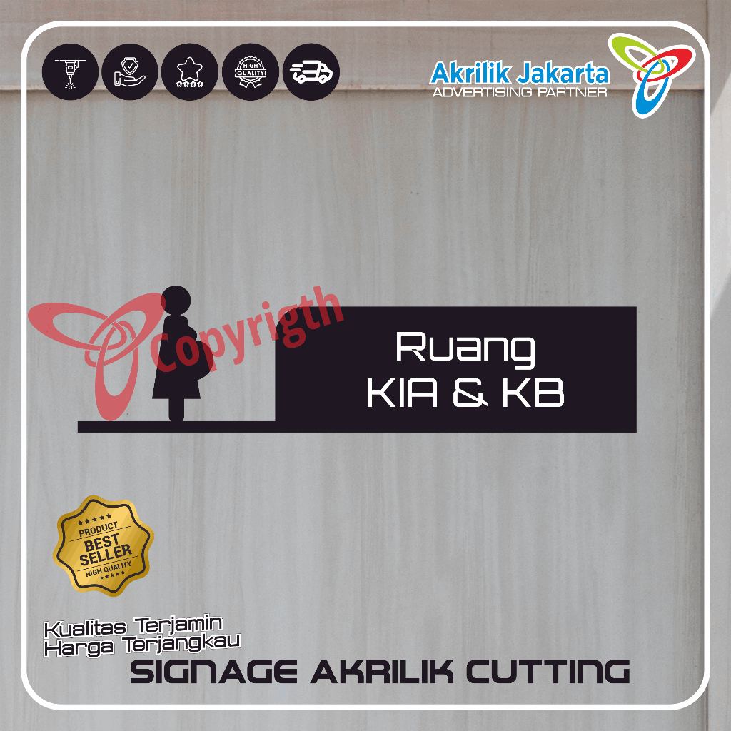 Papan Nama Akrilik cutting Nama ruangan / Name Room signege custom ukuran 30 x 8cm - Ruang KIA & KB