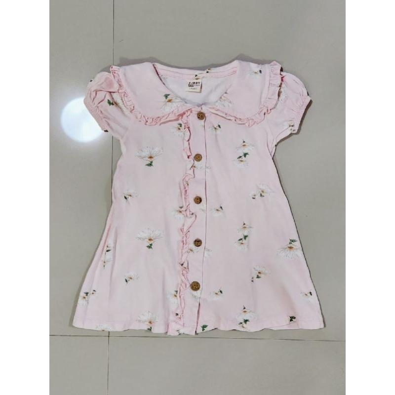 Libby emily dress anak perempuan pink white poppy 1-2 tahun warna pink Preloved murah merk libby baj