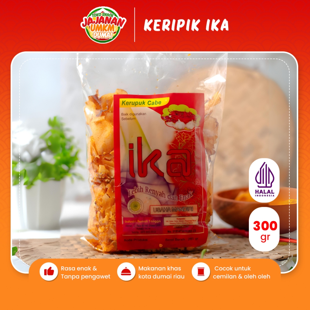 

Keripik Singkong Ika Dumai Pedas 300 Gr Cemilan Makanan Ringan Ketela Gurih Renyah