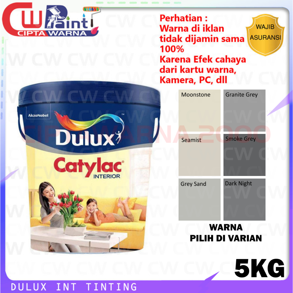 Dulux Catylac Tinting Cat Tembok Dinding Interior Grey Abu-Abu 5 Kg - CWK