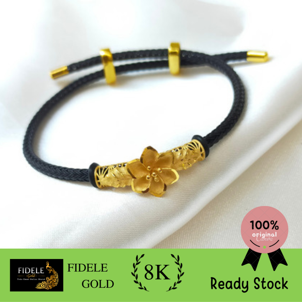 charm emas asli gelang tali waterproof charm bunga 375 8k