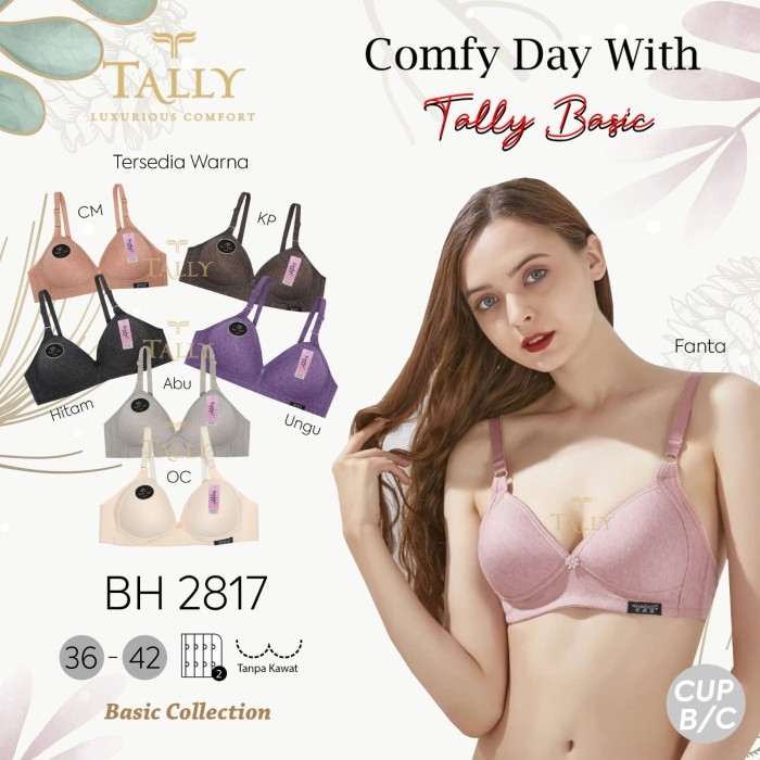 RVC - Bra Busa Tipis Tanpa Kawat 34-42 Kait 2 Scalen BH Katun Polos Pakaian Dalam Dewasa Underwear I