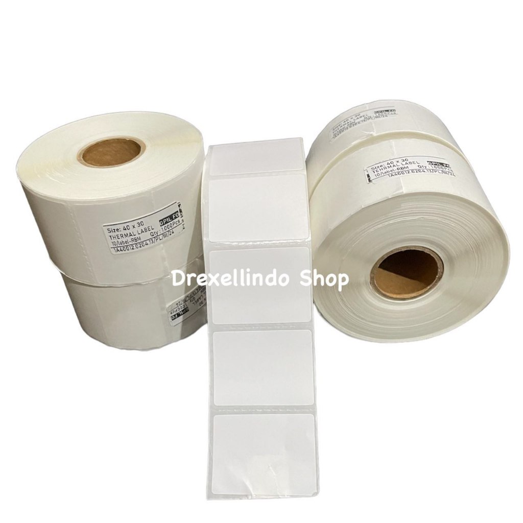 

Kertas Thermal Label Barcode Stiker GAP Ukuran 40x30mm / 40x30 / 4x3cm per 1 roll isi 1000 lembar 1 line