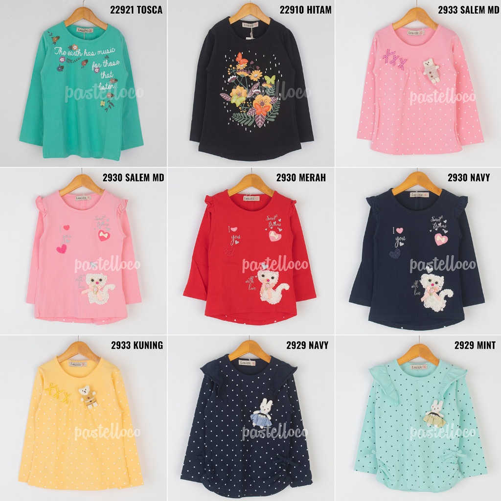 2 - 12 Louisa Kaos Anak Perempuan Lengan Panjang Atasan Anak Cewek