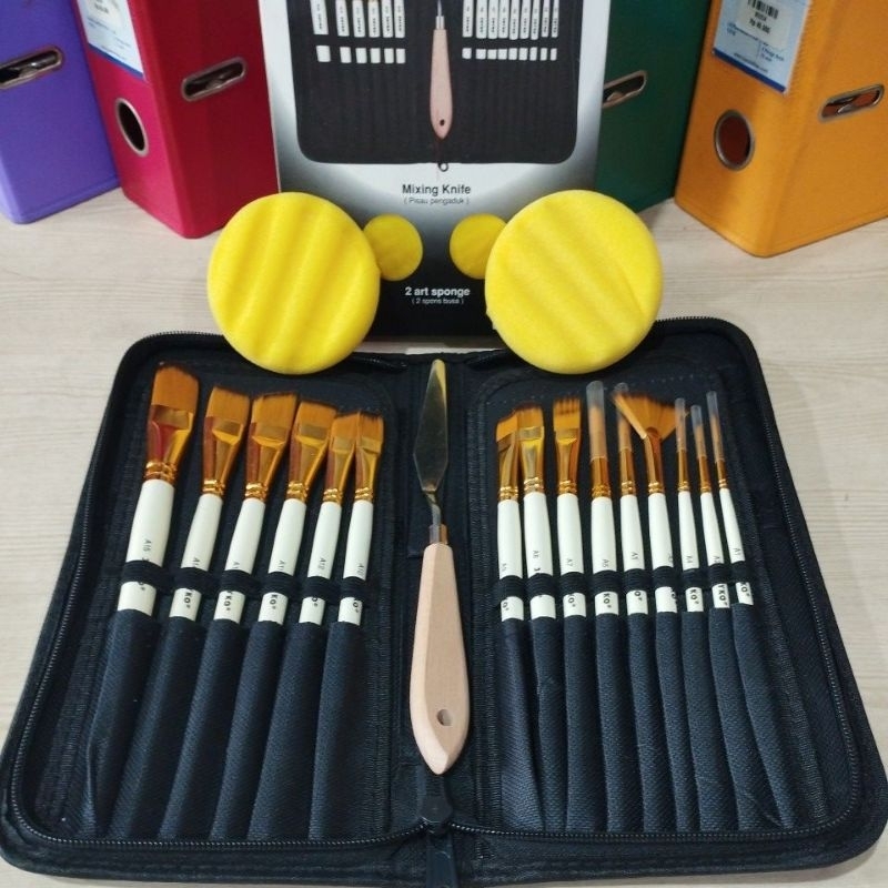 

Set Alat Lukis Kuas Lukis Art Brush Set 15 Variasi Bentuk dan Ukuran Kuas Pisau Pengaduk dan Spons Joyko BRS-12 (JK349)