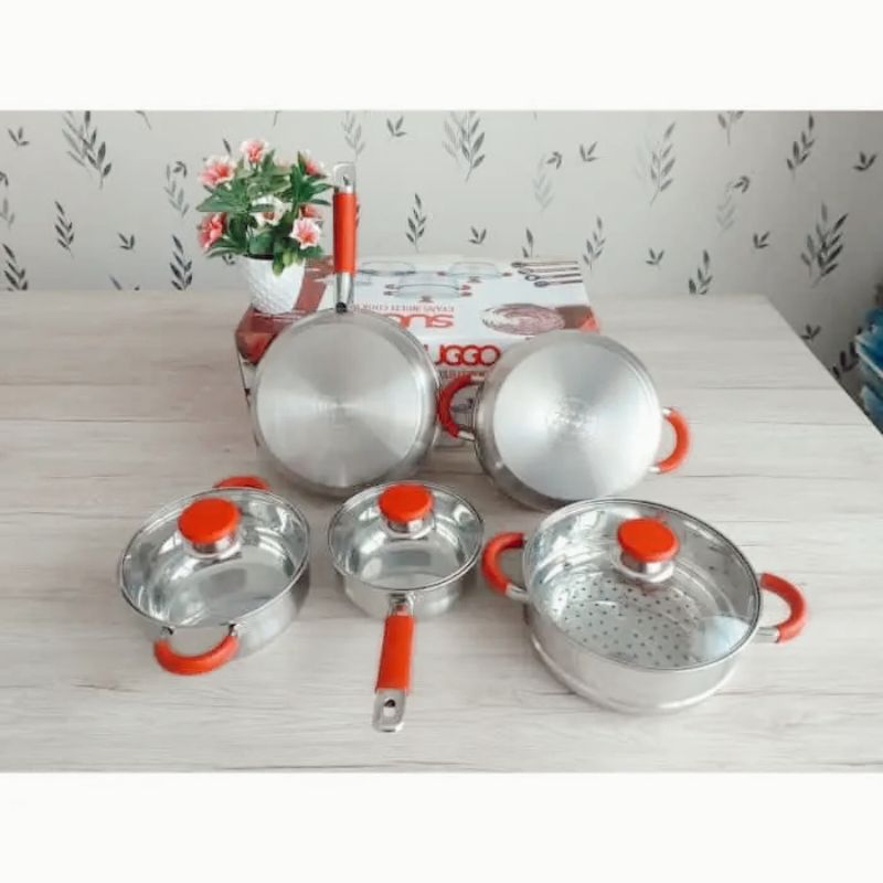 Suggo Panci Set Evans 8 Pcs Handle Merah