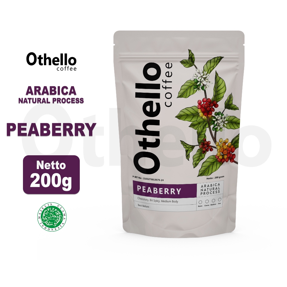 

Othello Coffee Arabica SIngle Origin Peaberry 200gram Biji Kopi Giling Arabika Bubuk Asli Robusta