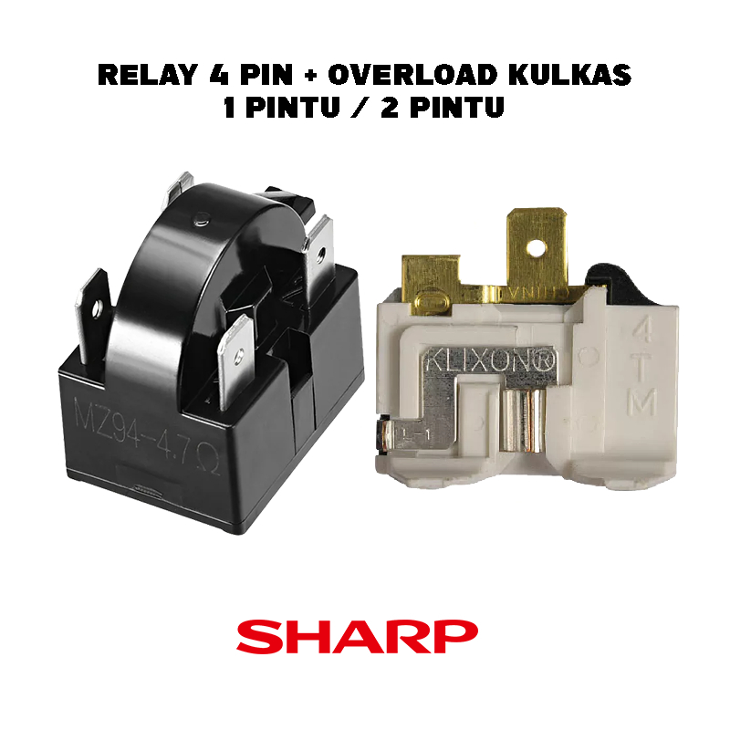SHARP Relay 4 Pin + Ptc Overload Kulkas 1 pintu / 2 pintu