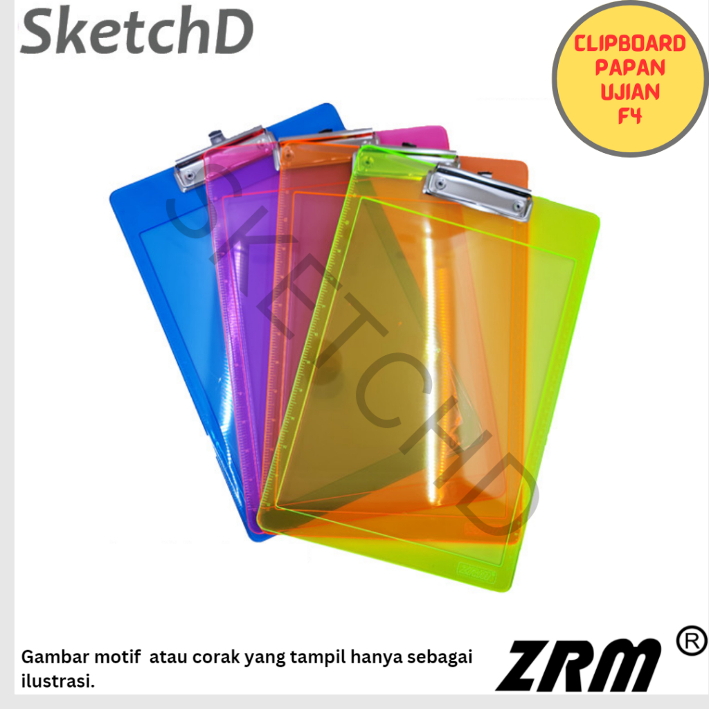 

Clipboard Plastik Transparant ZRM Papan Ujian Lapangan F4 Warna Polos