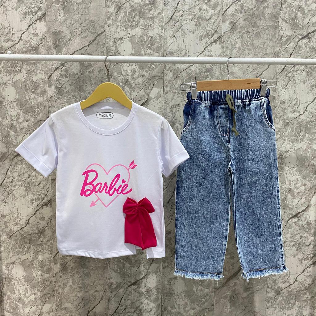 Setelan baju anak perempuan lengan pendek &  celana kulot usia 3-12 tahun