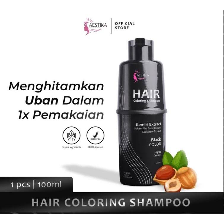 Aestika Hair Coloring Shampoo - Shampo Penghitam Rambut Uban Permanen Original Halal - Shampo Penghi