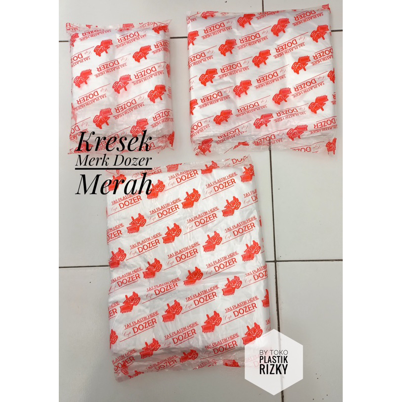 Kresek Bening Merk Dozer/Kresek Dozer Merah/Kantong Kresek Bening Cap Dozer/Kresek uk 15 24 28