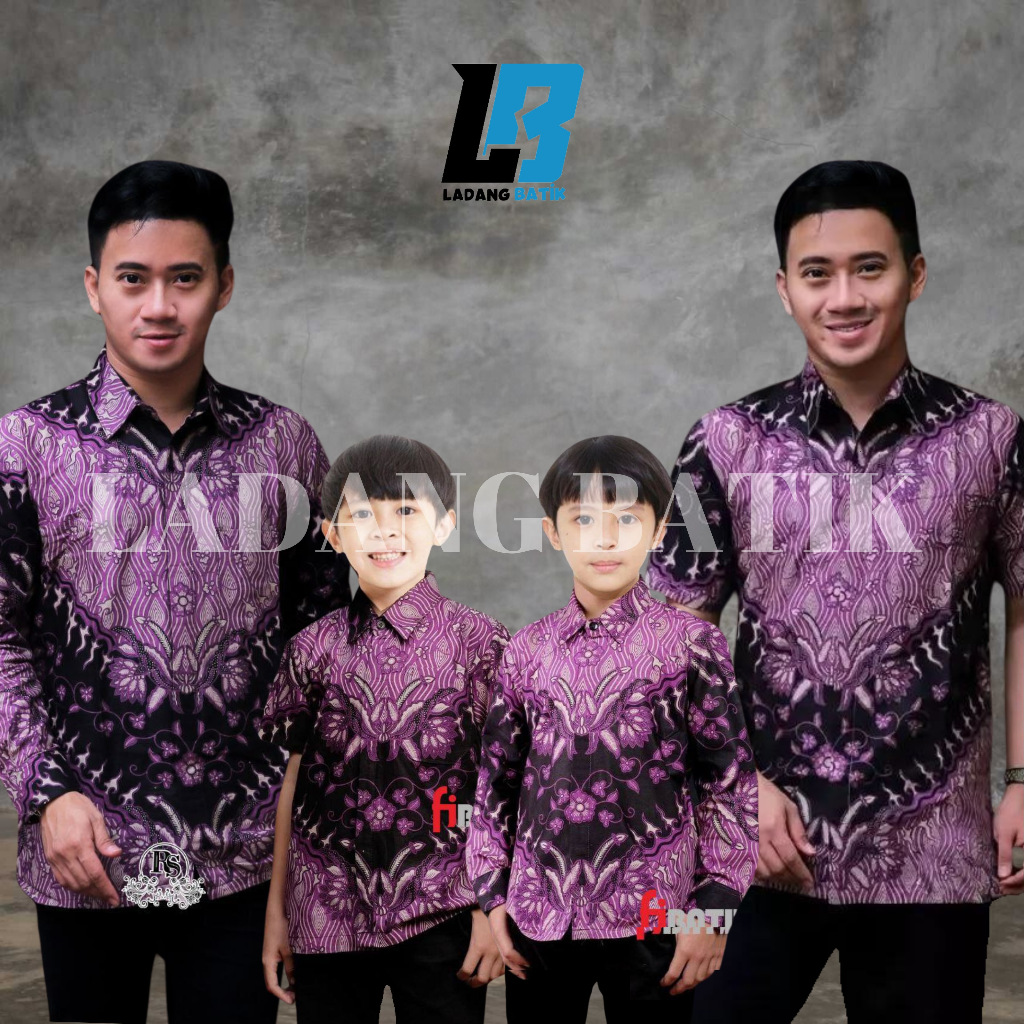 Ladang Batik - Kemeja Batik Anak Laki-laki Lengan Panjang Motif Keris Ungu Couple Batik Ayah Dan Ana