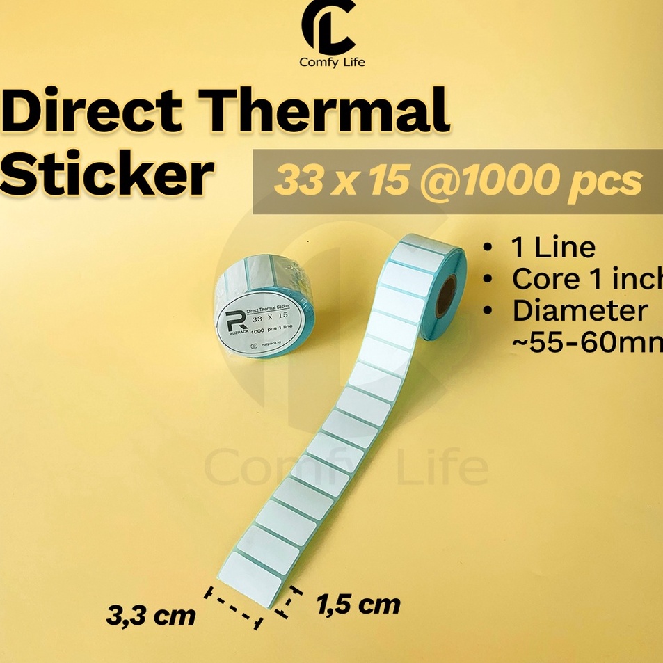 

Baru Meriah DIRECT THERMAL STICKER 33x15 MM KERTAS LABEL STIKER BARCODE 1 LINE 1 PCS