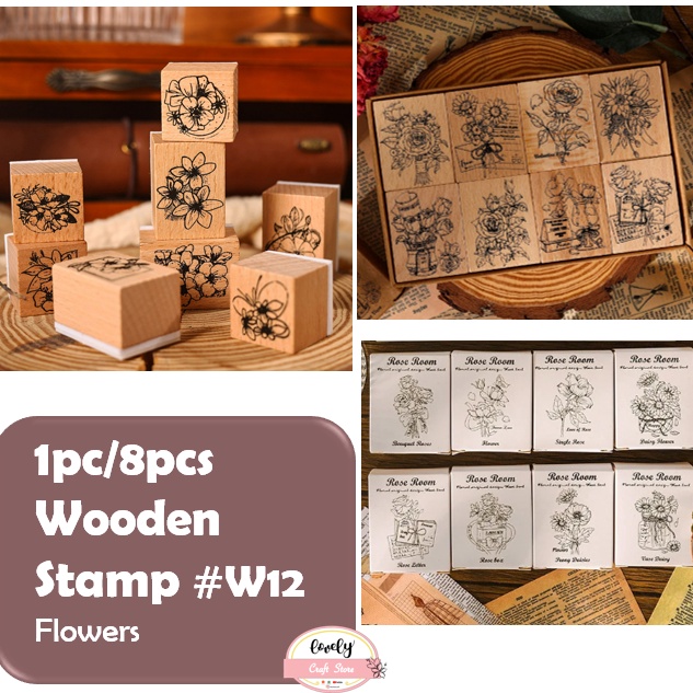 

Model Terpopuler LovelyCraftStore W12 DIY Wooden Flower Series Rubber Stamp Stempel Kayu Vintage DIY bullet Journal Scrapbook Diary Kit Decoration Stamps