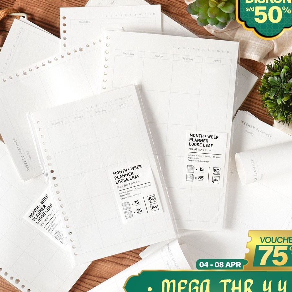 

Garansi Aman Panmomo Monthly and Weekly Planner Loose Leaf A5 Kertas Isi Ulang Binder