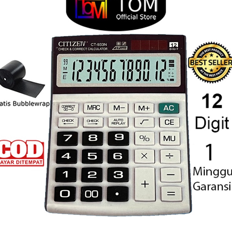 

First Quality Kalkulator CT933N 12 Digit Calculator Check Dual 2 Power