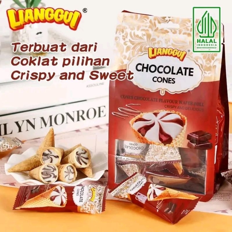 

[HALAL] LIANGGUI CHOCOLATE CONES 108 GR CONES CHOCOLATE FALVOUR WAFER ROLL