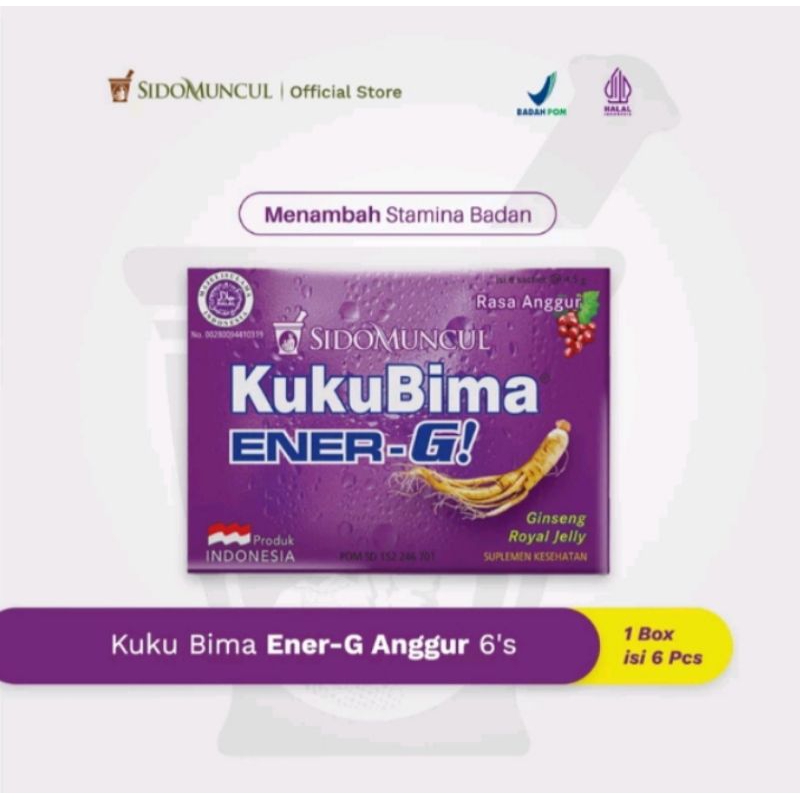

SIDOMUNCUL KUKUBIMA ENER-G RASA ANGGUR ISI 6 SACHET @4.5GR