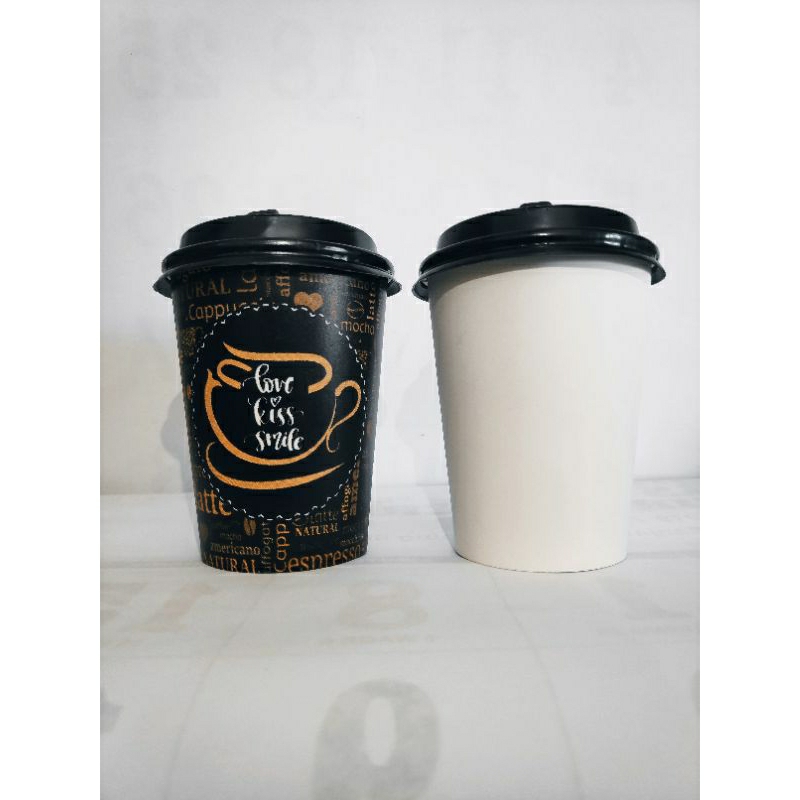 Cup Coffee OSAKA + TUTUP/Cup Motif/Cup Putih Polos/Coffee/Kopi/Cup Kopi/8oz Kertas/Cup Kertas