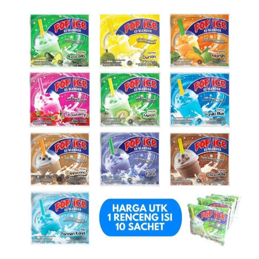 

POPICE ALL VARIAN POP ICE BLENDER 1 RENCENG ISI 10 SACHET SASET 24 GRAM POP ES POPES