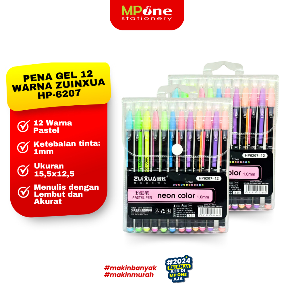 

ZUIXUA Pena Gel 12 Warna Pastel Color 1,0mm 6207 / Pastel Gel Pen Ink Zixua 12 Warna