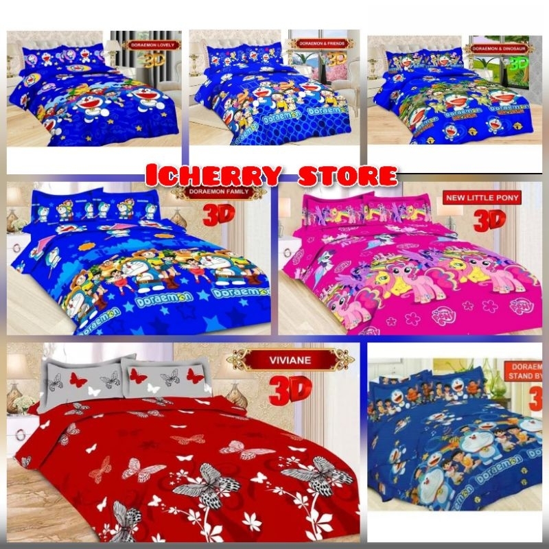 3in1 Sprei Bonita 3D Single 120x200 100x200 Motif Viviane Princess Family Doraemon Dinosaurus Family